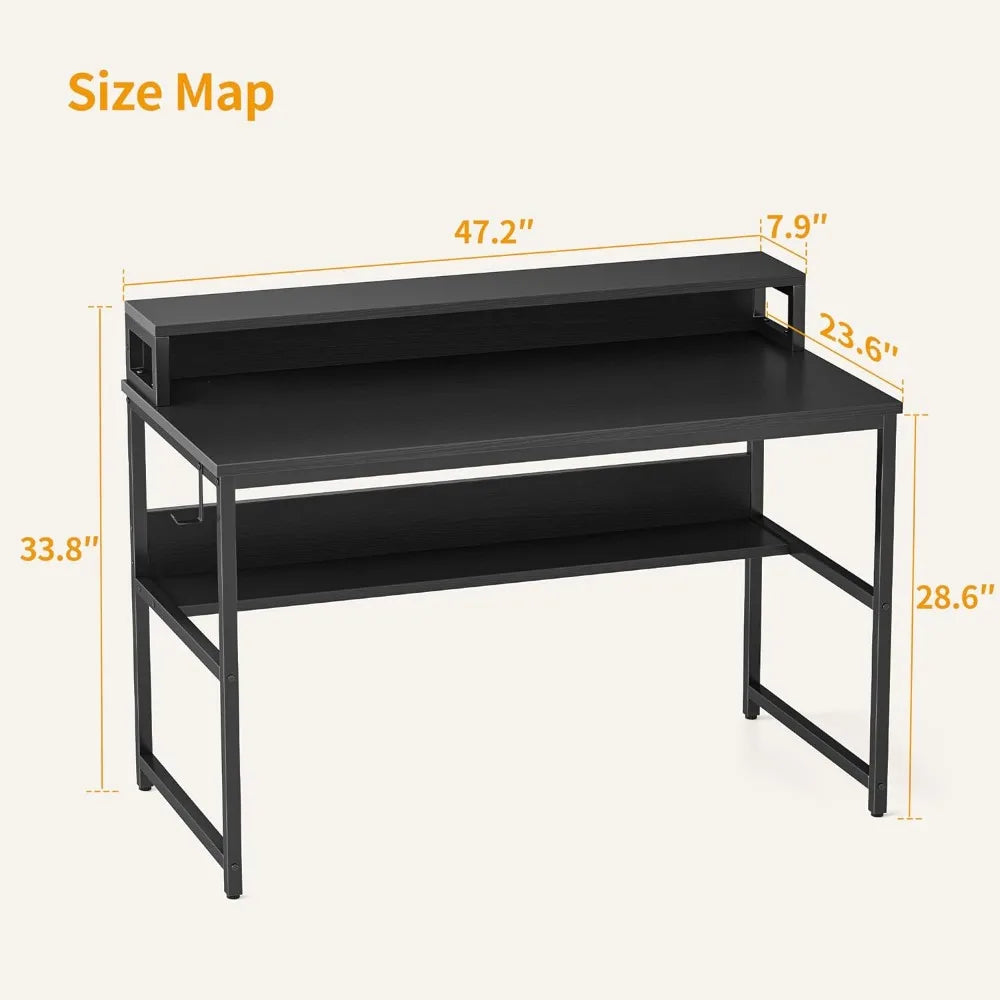 Office Desk with Storage and Bookshelf