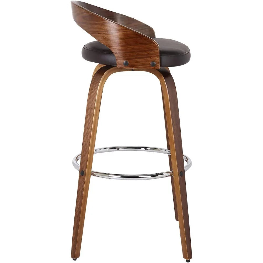 Brown Faux Leather and Walnut Bar Stool