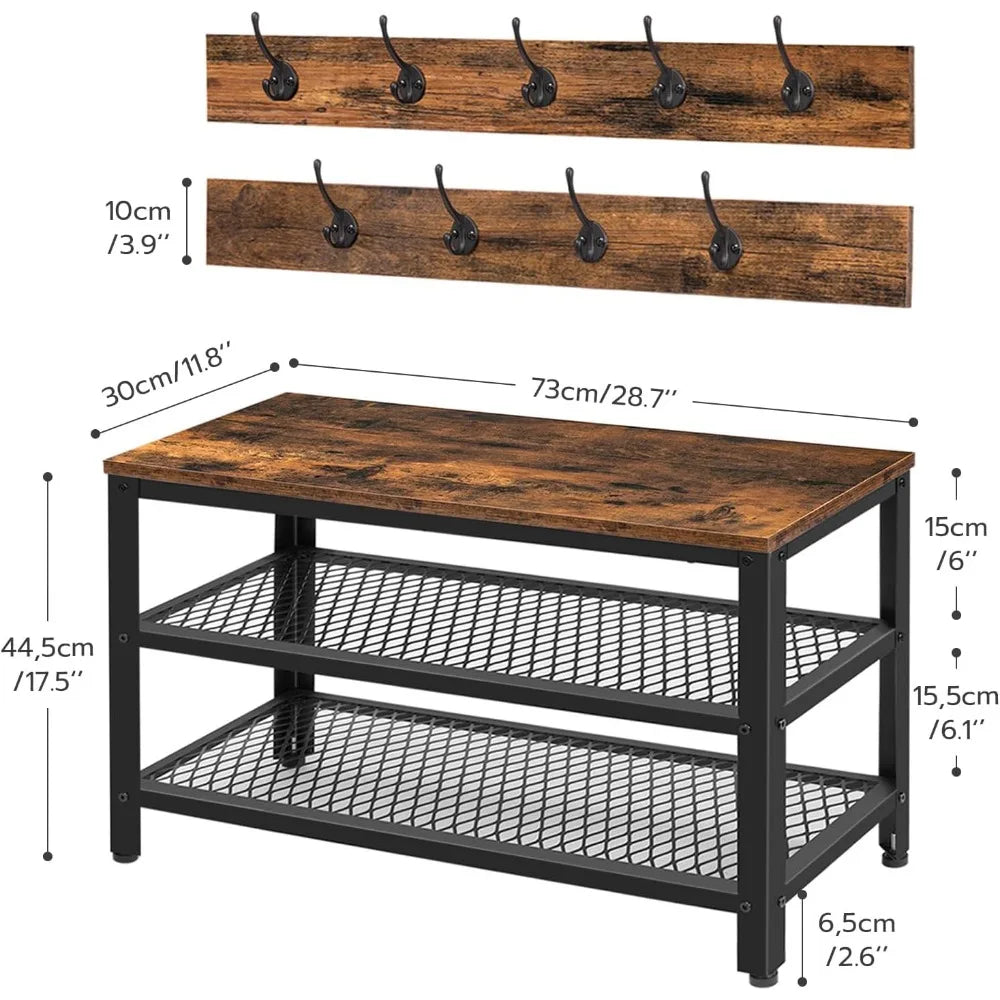 Shoe Rack Storage Device with Clothes and Hat Hooks