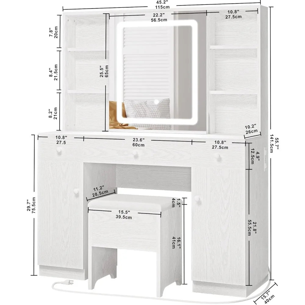 Dressing Table with LED Illuminated Mirror and Power Socket