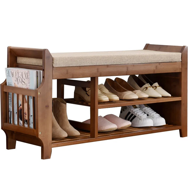 Shoe Storage Rack Bench with Double-Layer Cushion Seat – Living Room Shoe Organizer, Entryway Storage, Hallway Furniture Shoe Stool