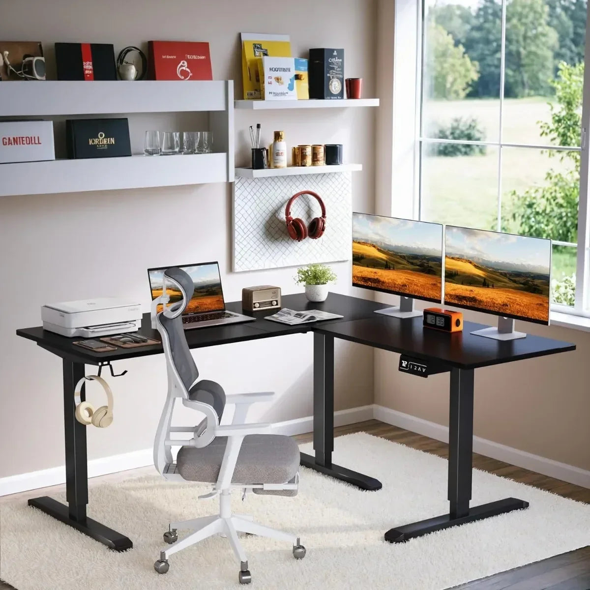 L-Shaped Electric Standing Desk – 63 x 55 Inches Height Adjustable Corner Table for Home Office, Ergonomic Computer Workstation