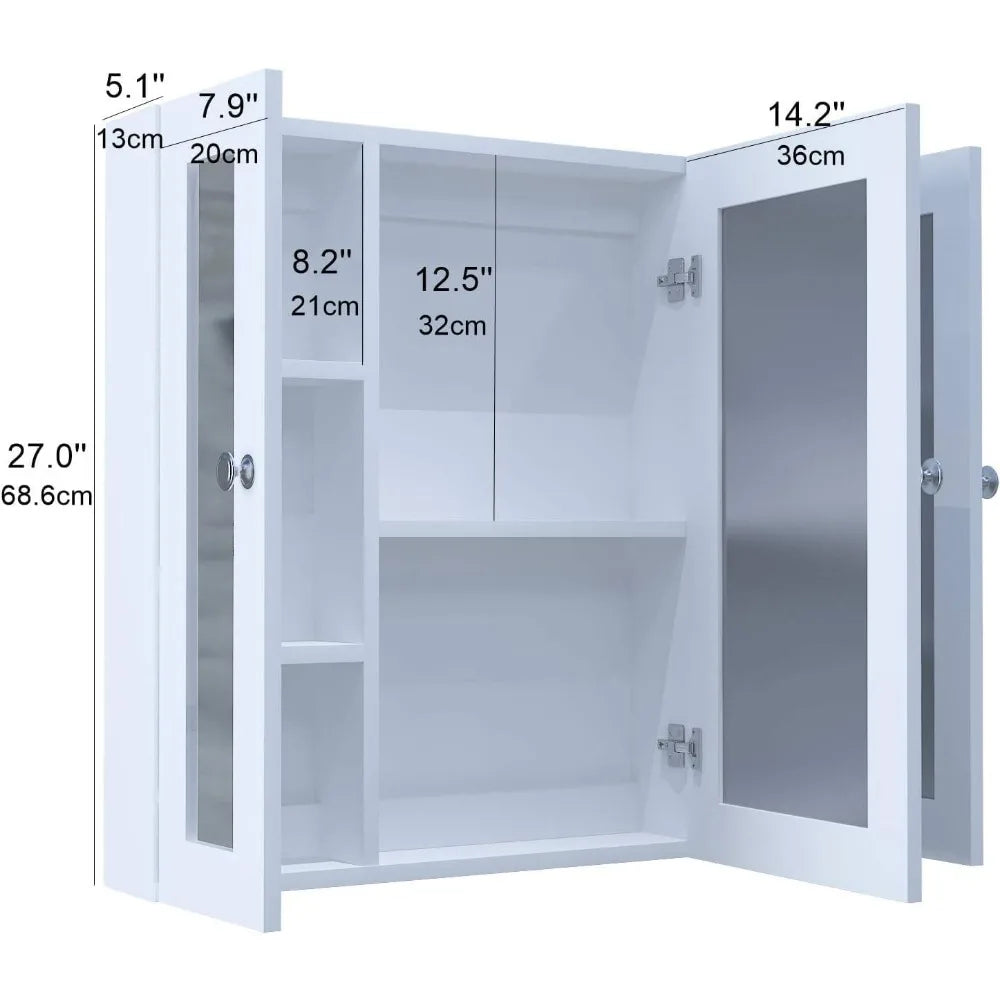 Waterproof PVC, White Bathroom Mirror Cabinet