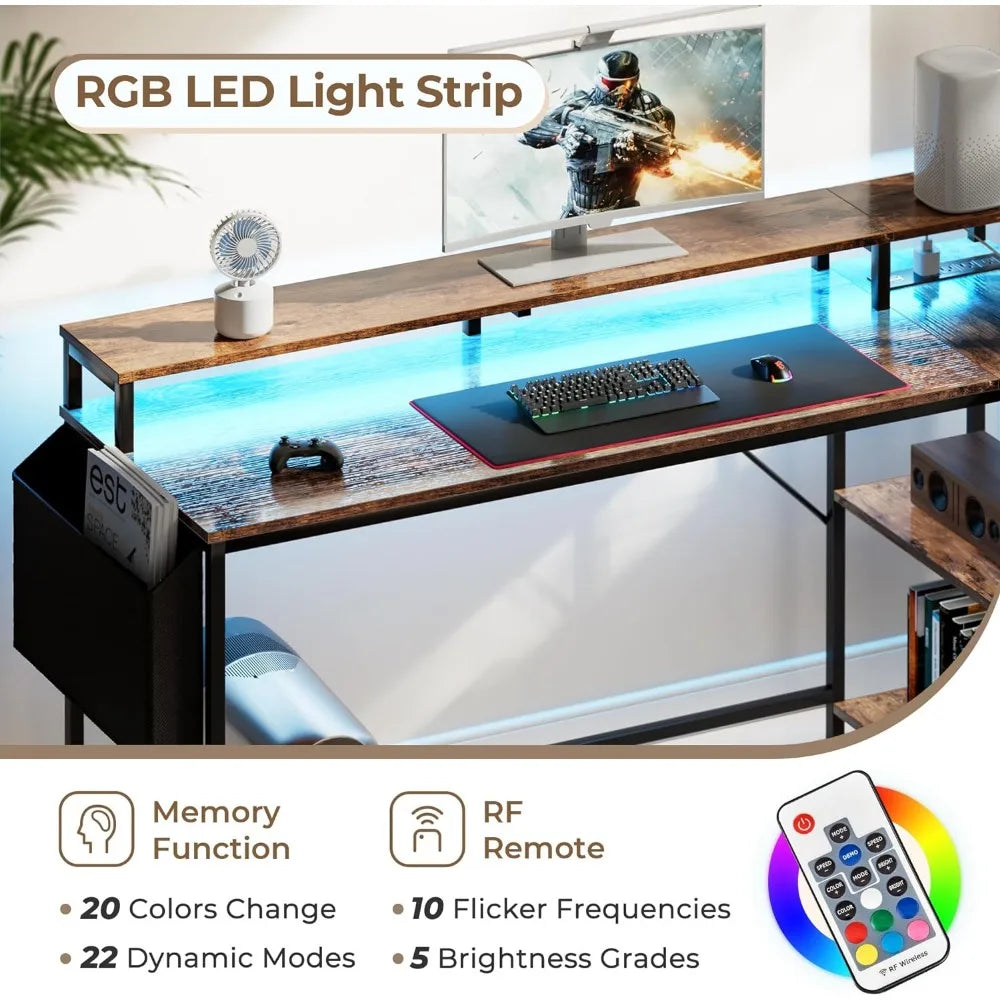 Desk with LED Lights and Power Socket