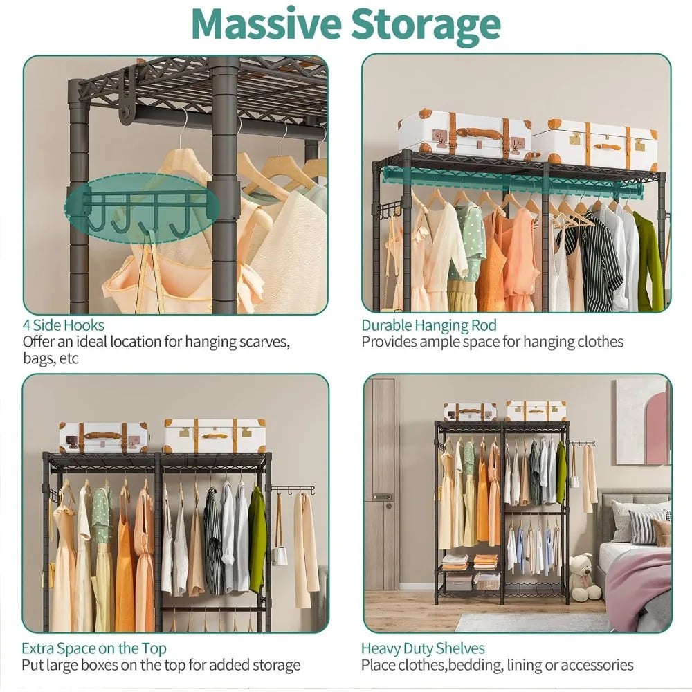 2-layer Metal Wire Rack with 3 Hangers Cabinet