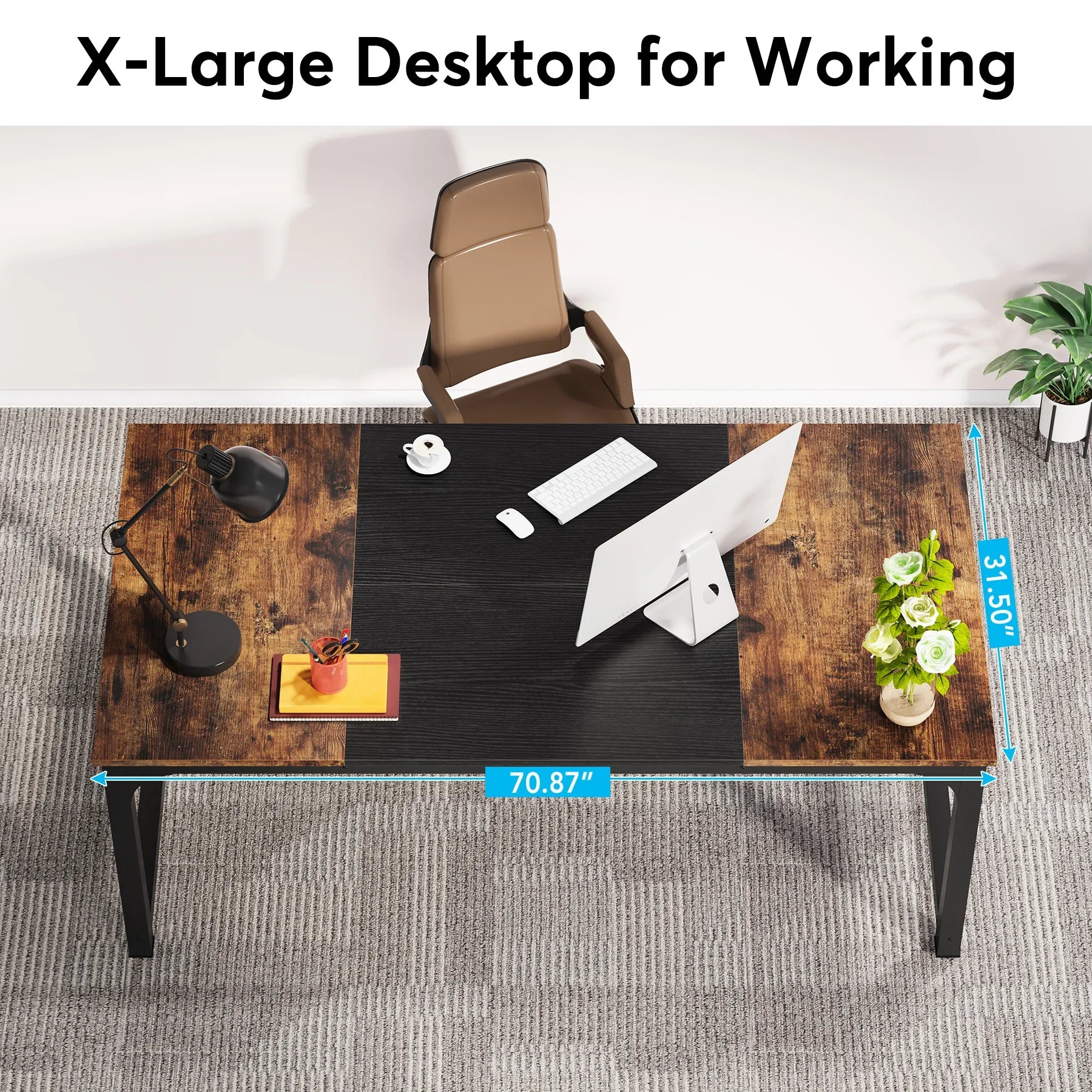 70.8" Executive Office Desk – Large Computer Table for Home Office, Workstation, or Study Desk