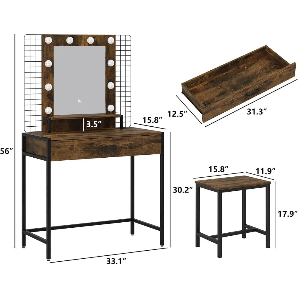 Dressing Table with Drawers and Charging Station