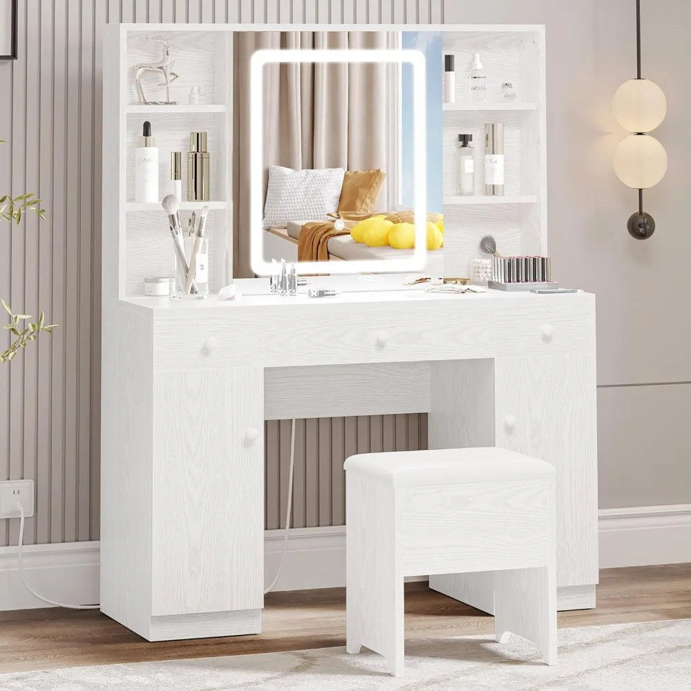 Dressing Table with LED Illuminated Mirror and Power Socket