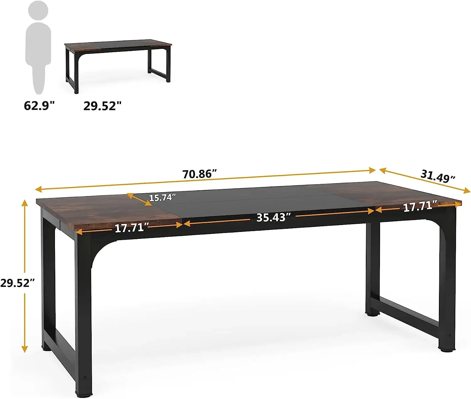 70.8" Executive Office Desk – Large Computer Table for Home Office, Workstation, or Study Desk