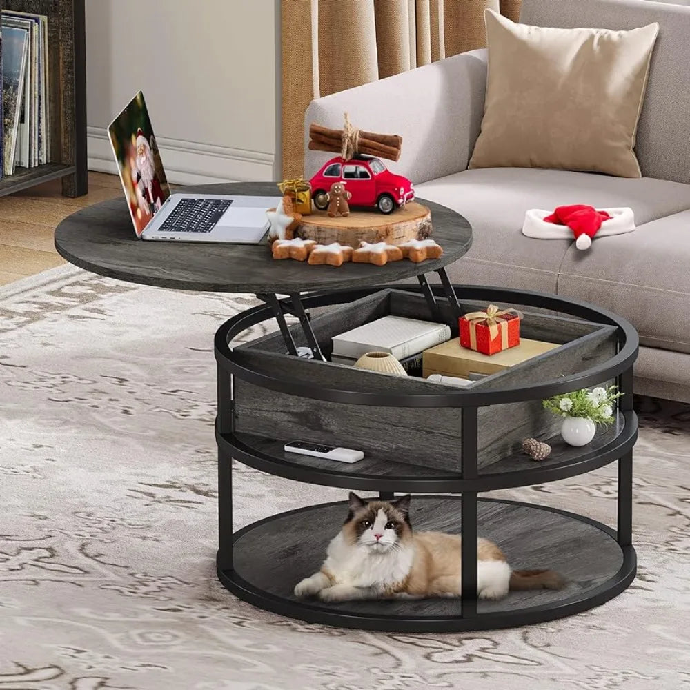 Round Wood Grey Coffee Table