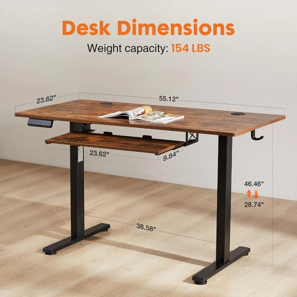 Work Table with Storage Hooks and Keyboard Tray