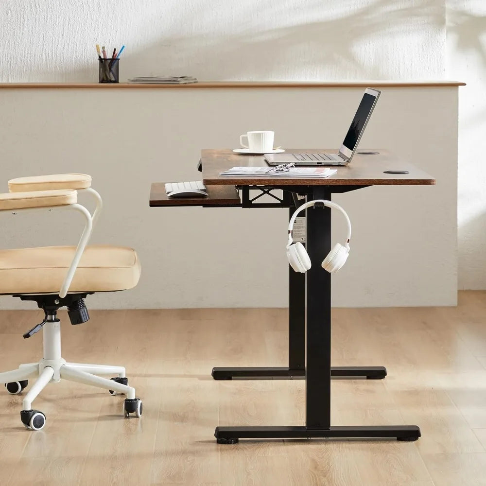 Work Table with Storage Hooks and Keyboard Tray