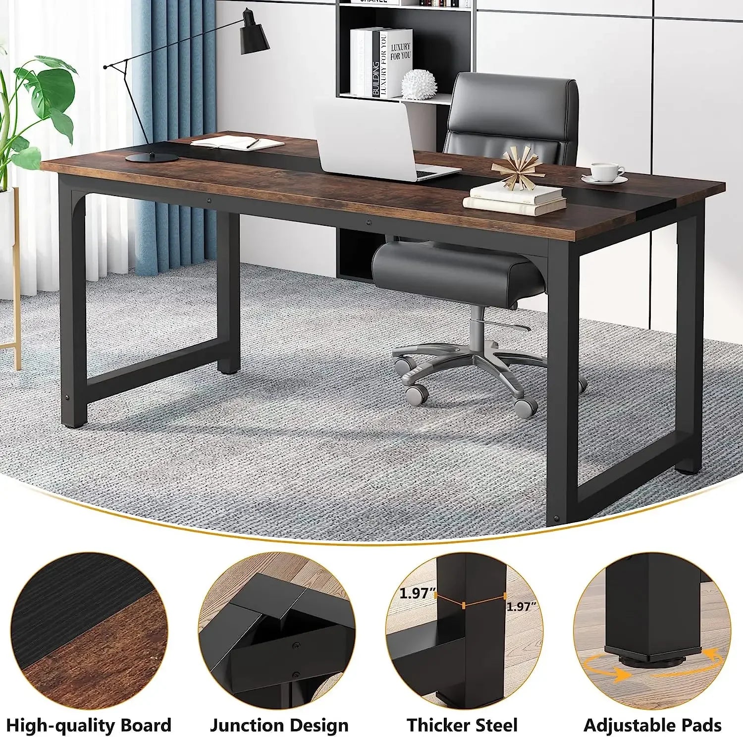 70.8" Executive Office Desk – Large Computer Table for Home Office, Workstation, or Study Desk