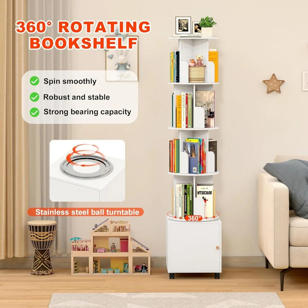 360 Display Floor Standing Bookshelf Storage Tower