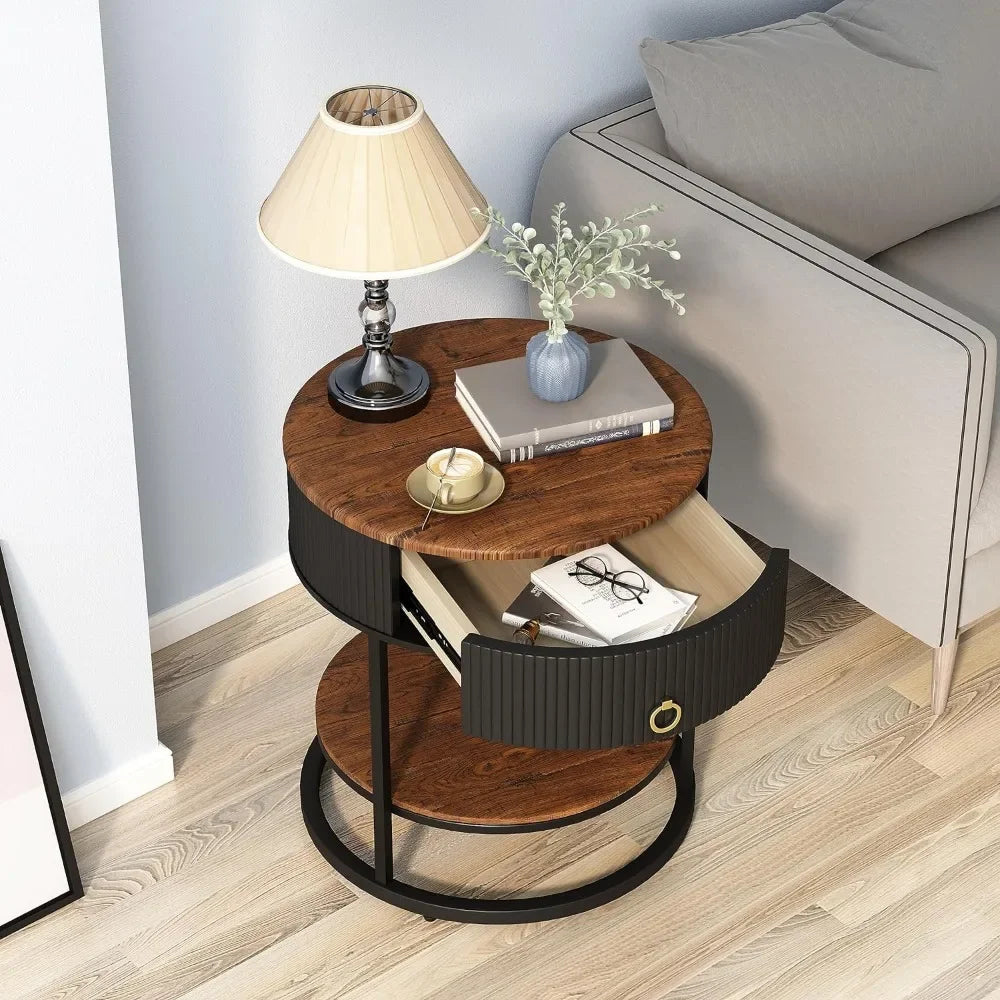 Double Layered End Table with Drawers