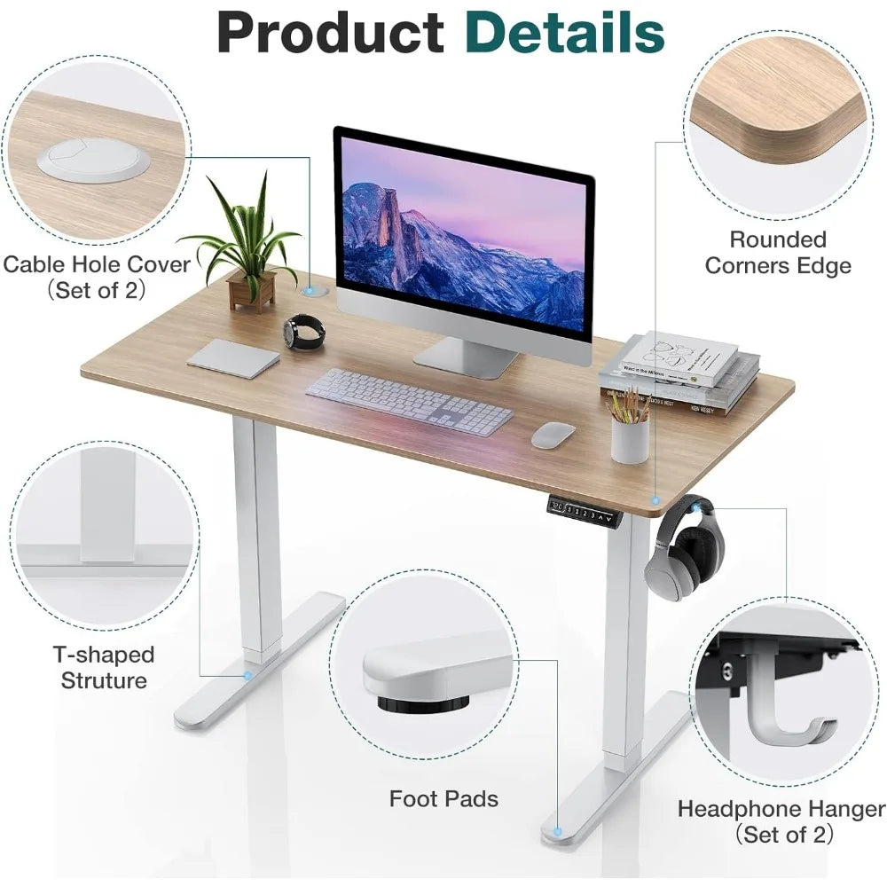 Electric Standing Office Desk with Hooks