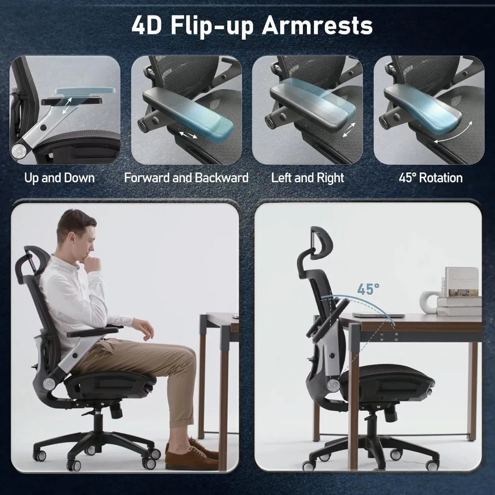 Office Chair with Headrest and 4D Flip Armrest