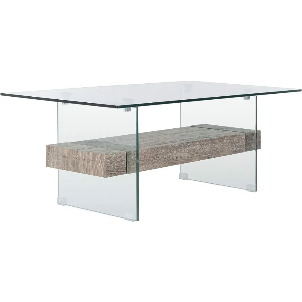 Gray Oak and Glass Coffee Table