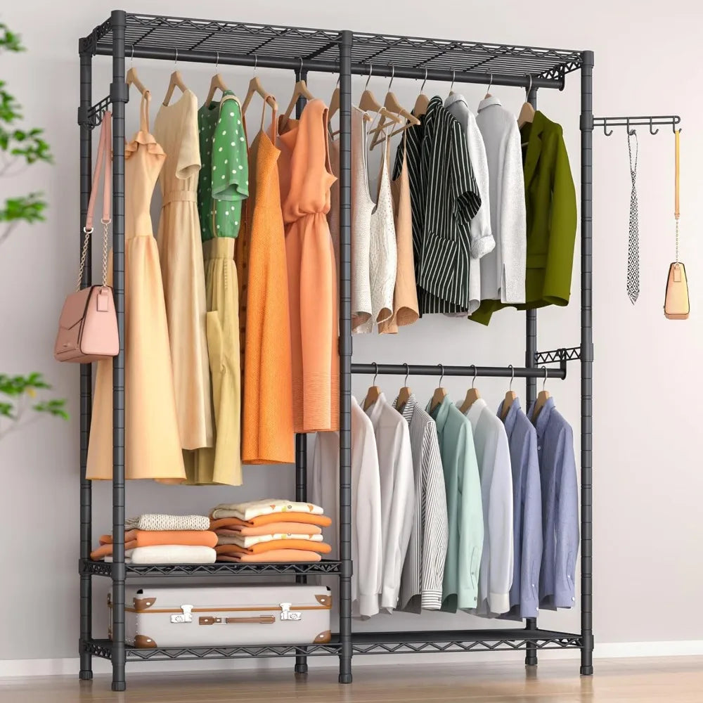 2-layer Metal Wire Rack with 3 Hangers Cabinet