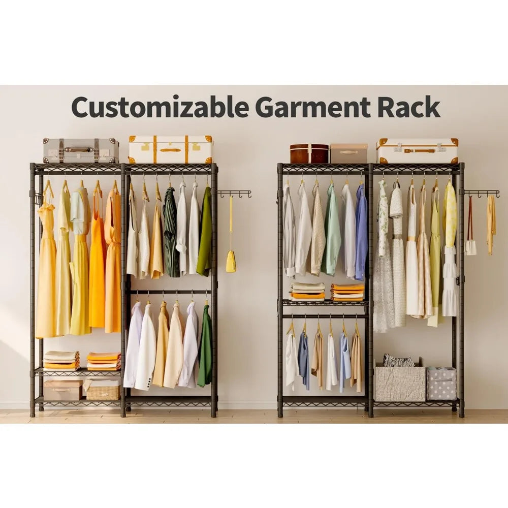 2-layer Metal Wire Rack with 3 Hangers Cabinet