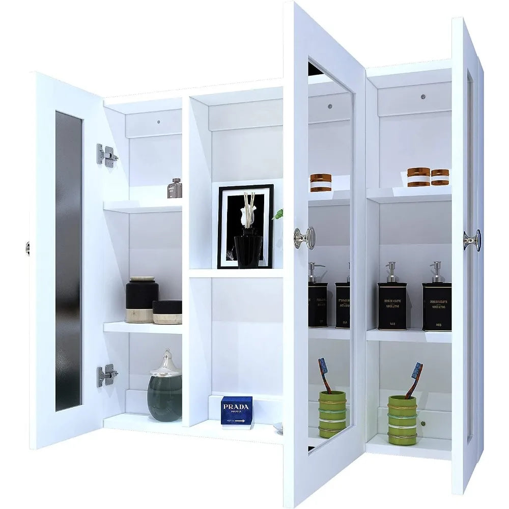 Waterproof PVC, White Bathroom Mirror Cabinet