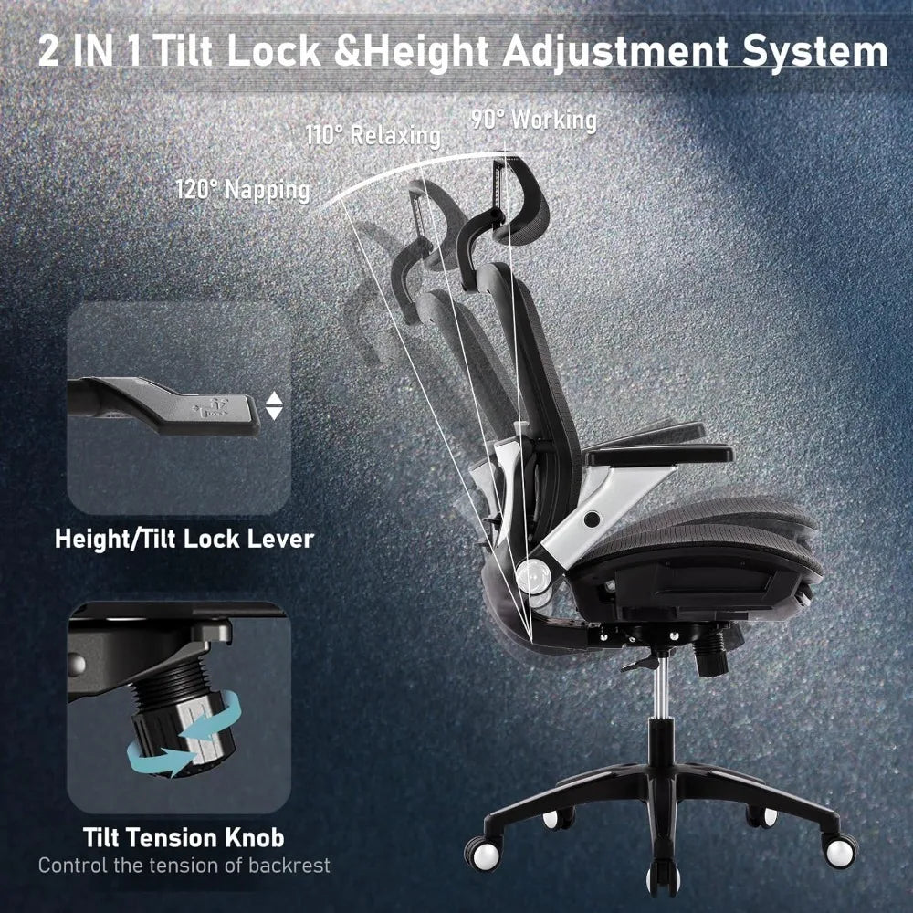 Office Chair with Headrest and 4D Flip Armrest