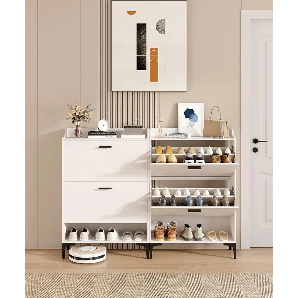 Bucket Style Shoe Rack with 2 Flip Drawers