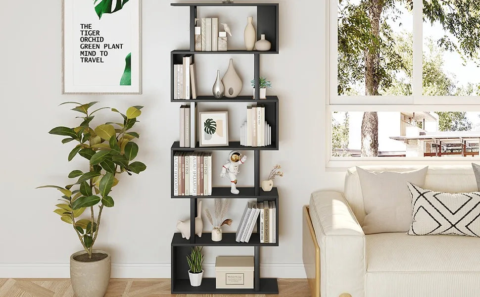 Durable 6-layer Black Display Cabinet Bookshelf