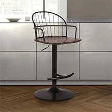 Brown Faux Leather and Walnut Bar Stool