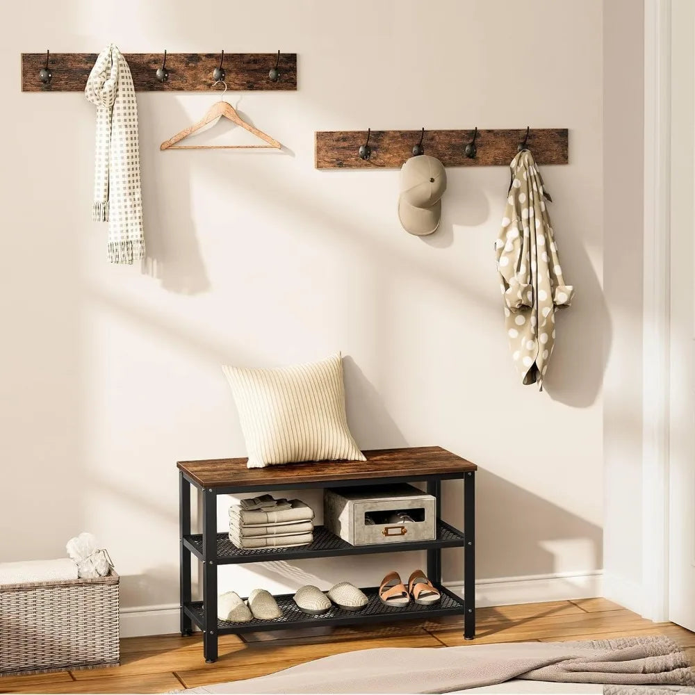 Shoe Rack Storage Device with Clothes and Hat Hooks