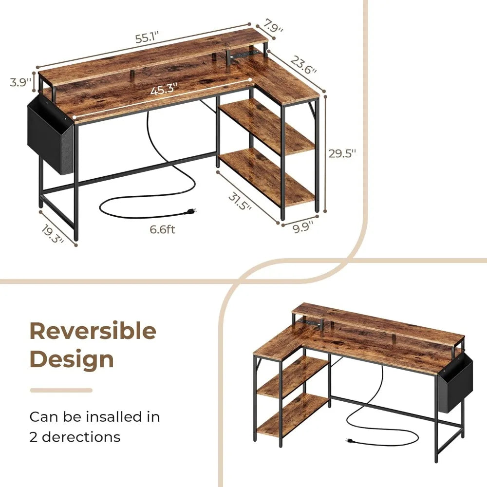 Desk with LED Lights and Power Socket