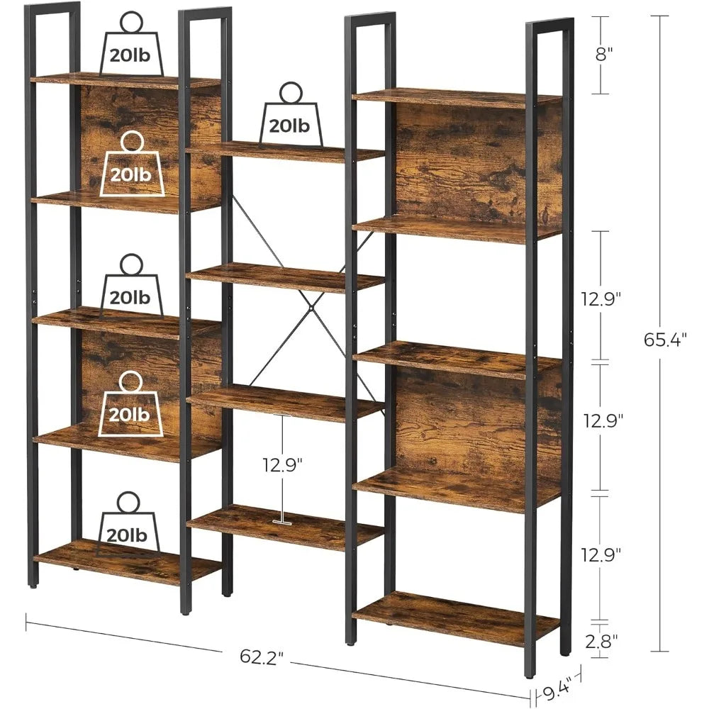 Bookshelf with 14 Partitions and Metal Frame