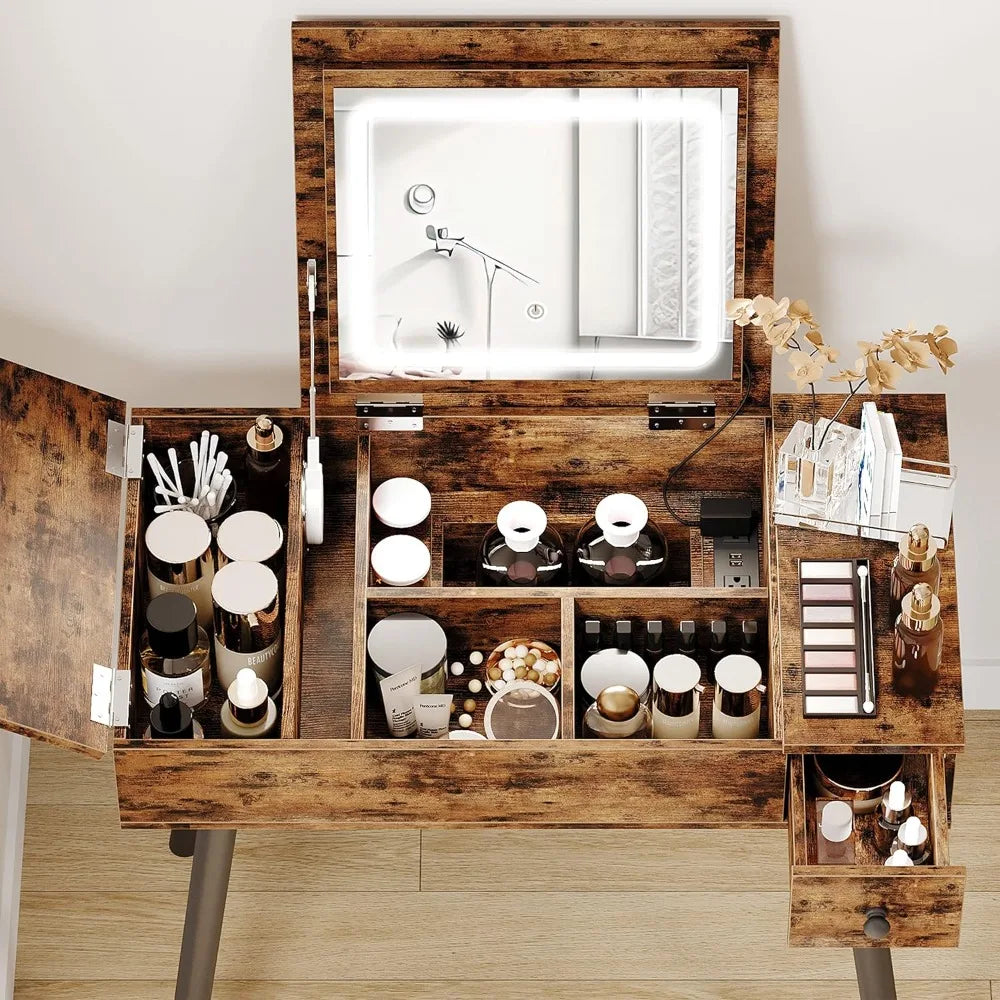 Flip Top Dressing Table with Drawers and Cabinets