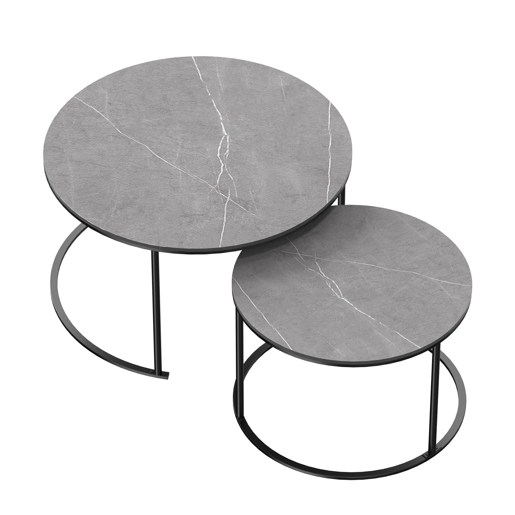 Modern Nesting Round Grey Marble Top Coffee Table Set