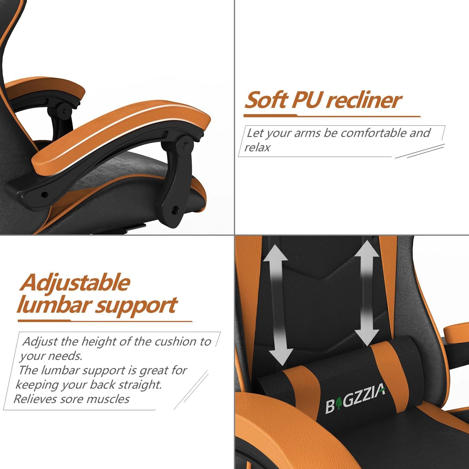 Ergonomic Gaming Chair with PU Leather – Headrest & Lumbar Support, Racing Style Office Desk Chair