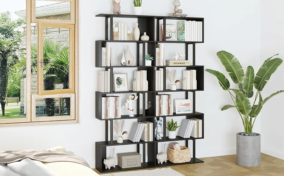 Durable 6-layer Black Display Cabinet Bookshelf