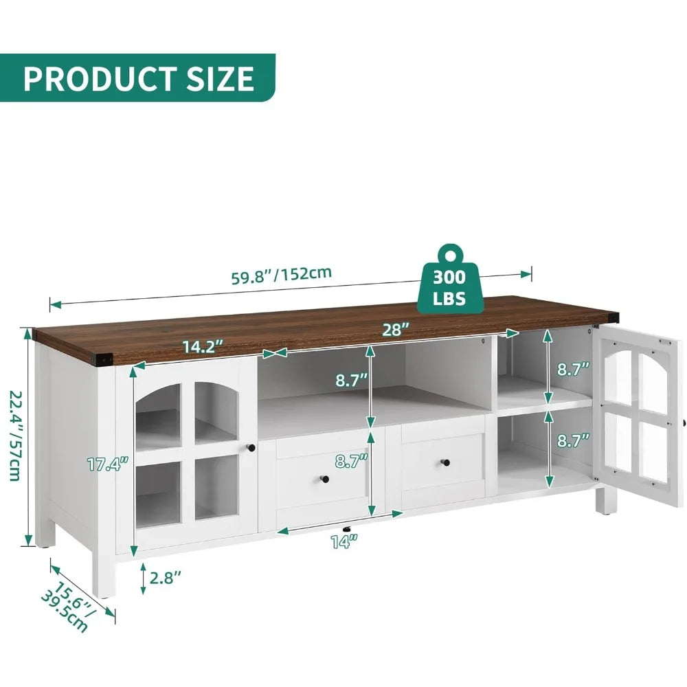 TV Table with Glass Door Storage Drawers