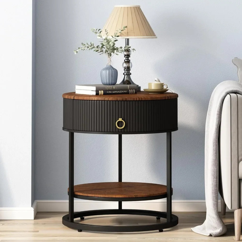 Double Layered End Table with Drawers