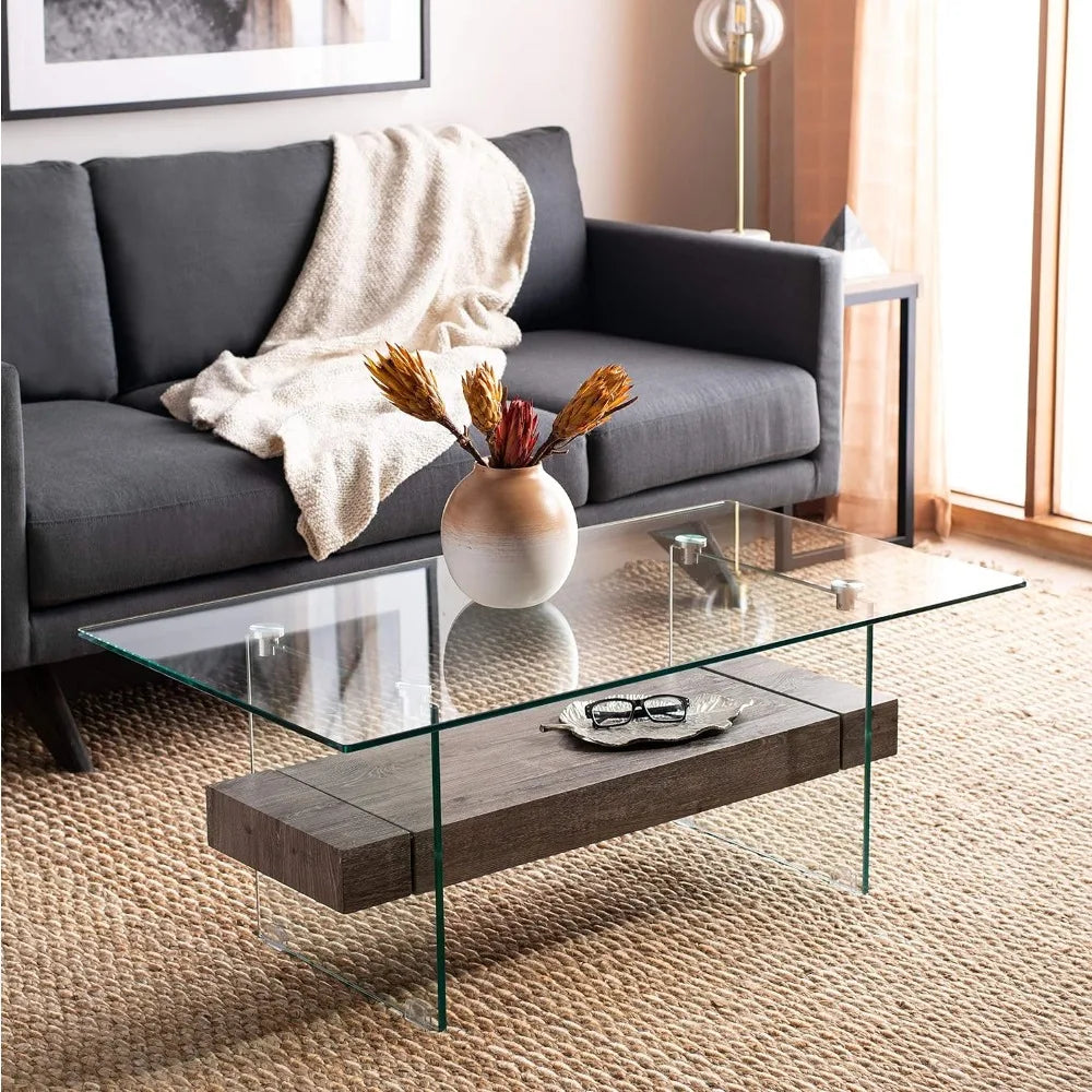 Gray Oak and Glass Coffee Table