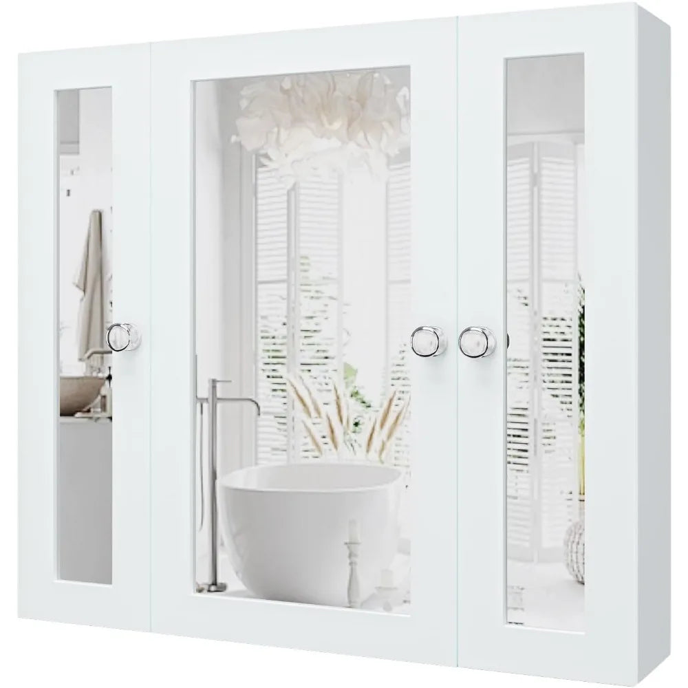 Waterproof PVC, White Bathroom Mirror Cabinet