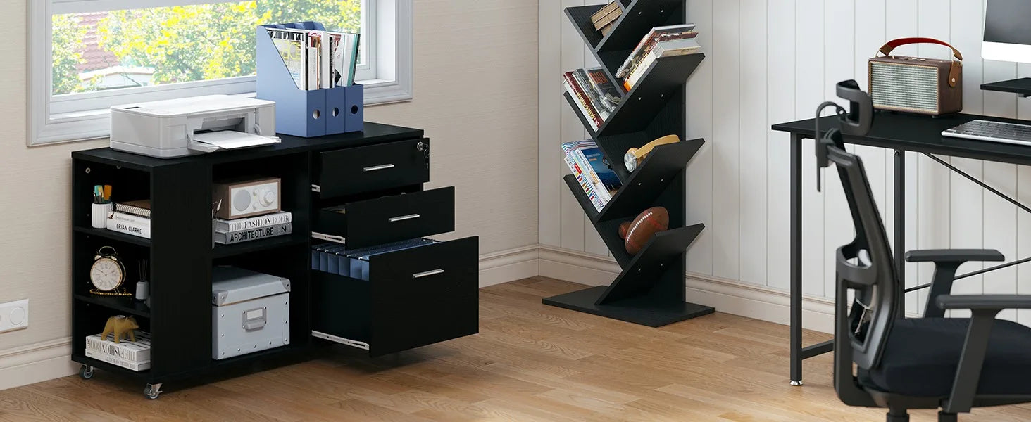 Mobile Wooden File Bookshelf