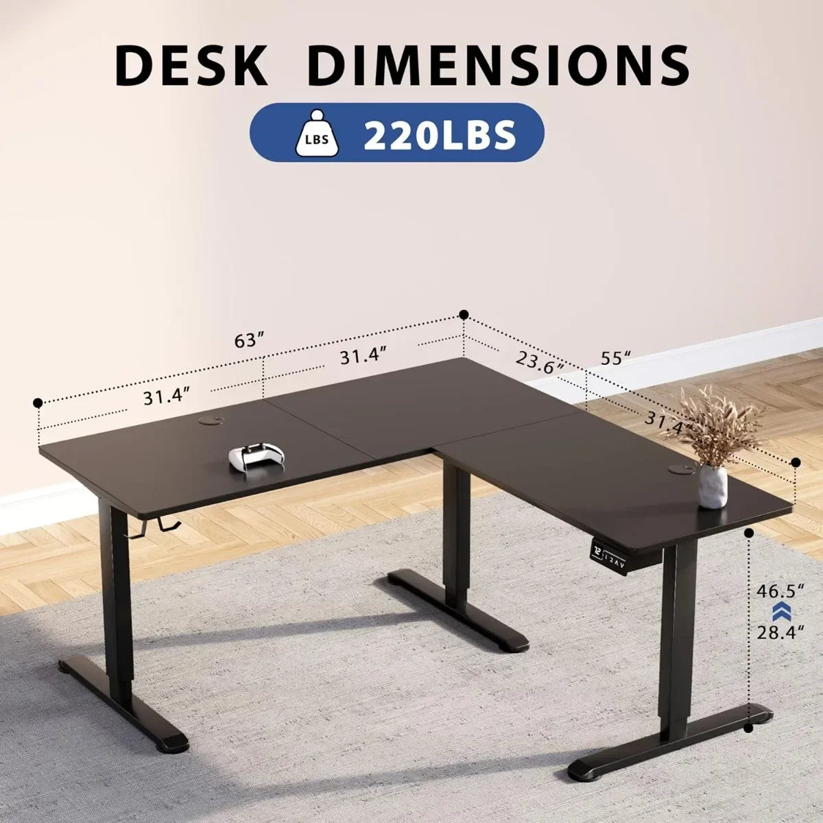 L-Shaped Electric Standing Desk – 63 x 55 Inches Height Adjustable Corner Table for Home Office, Ergonomic Computer Workstation