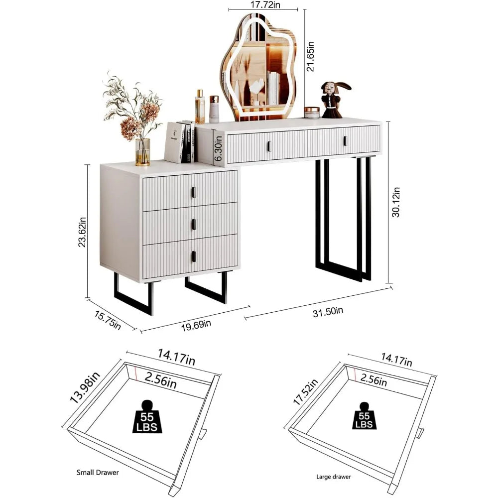 White Dressing Table with 3-color Touch Screen illuminated Mirror