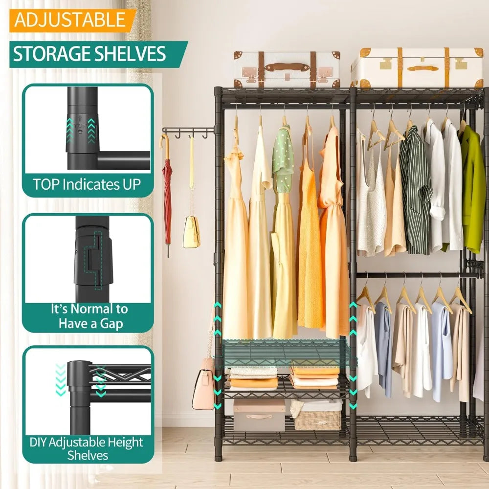 2-layer Metal Wire Rack with 3 Hangers Cabinet